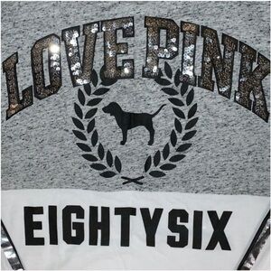 VS PINK Sequin Bling Varsity V-Neck Tee